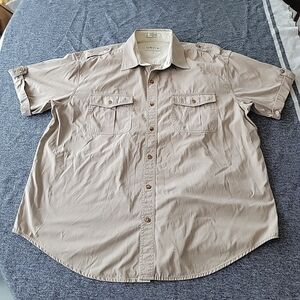 Orvis Bush Shirt Men's 2XL Safari Khaki Short Sleeve Outdoor Cotton Brush Popper